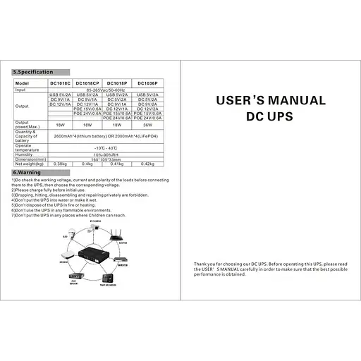 ИБП UPS для роутера DC1018P 12V/ 9V/ 5V 10400 mAh 18W для устройств постоянного тока DC белый - фото 7
