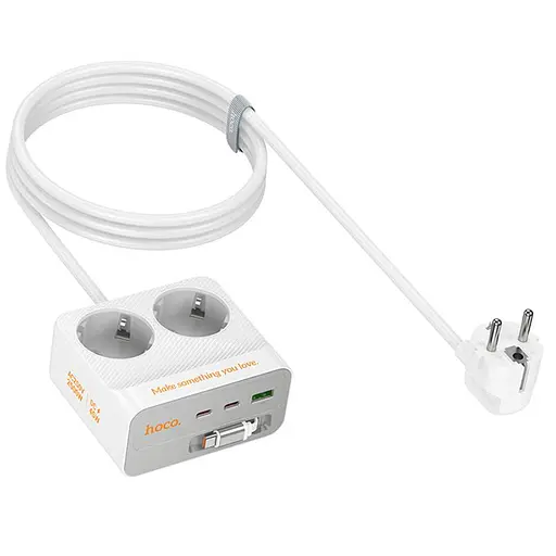 Подовжувач Hoco AC28 Descanso (PD45W/1C/3A/2xSocket) (2m) White - фото 7