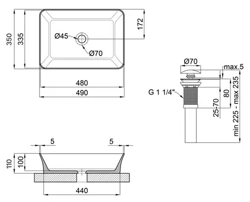 Комплект Qtap Virgo: Раковина накладная прямоугольная 490х350х110 мм White + Донный клапан PU02 (QT18112261WN47305) - фото 6