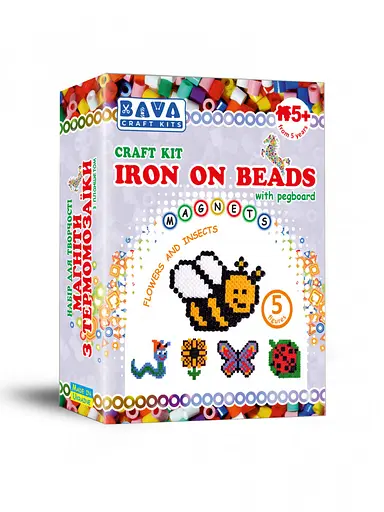 Детский набор для творчества. Магниты с термомозаики "Цветы-насекомые" TM-002, 5 фигур