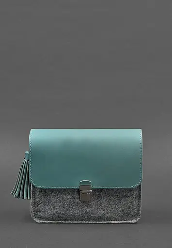 Фетрова жіноча бохо-сумка Лілу з шкіряними бірюзовими вставками - фото 5