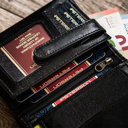 Кошелек кожаный мужской Peterson 303UP черный с трезубом в коробке - фото 6