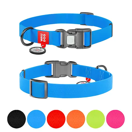 Ошейник для собак водостойкий Waudog Waterproof с QR-паспортом пластиковая пряжка-фастекс Ш 20 мм Д 28-40 см голубой - фото 2