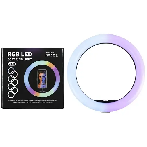 Селфи-кольцо RGB LED MJ-30-A цветовая температура от 3000K до 6000K 120 светодиодов  алюминиевый сплав черное - фото 2