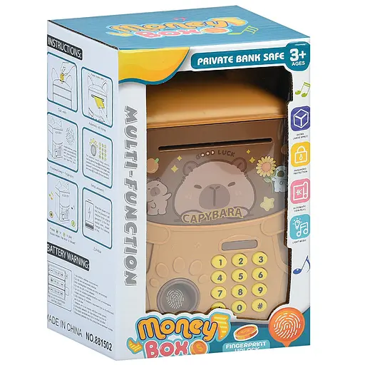 Копилка-сейф детская MK 5698 с кодом отпечатком пальца светом и звуком с капибарой - фото 3
