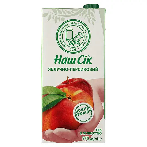 Упаковка сока Наш Сік Яблочно-персиковый с мякотью 11.4 л (950 мл х 12 шт.) - фото 2