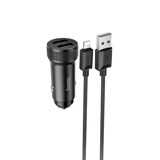 Адаптер автомобильный HOCO Lightning Cable Level dual port car charger Z49 комплект черный - фото 4