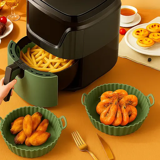 Кругла силіконова форма для аерогриля, духовки та мультипечі 21х21 см, Kitchen Master Зелений 87958 - фото 2