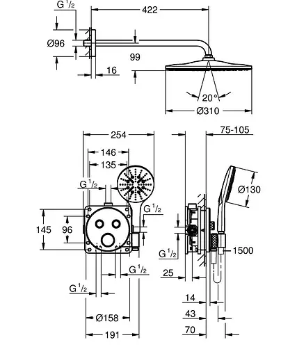Душова система прихованого монтажу Grohe Grohtherm Smartcontrol з Rainshower Mono 310 34866000, Хром - фото 4