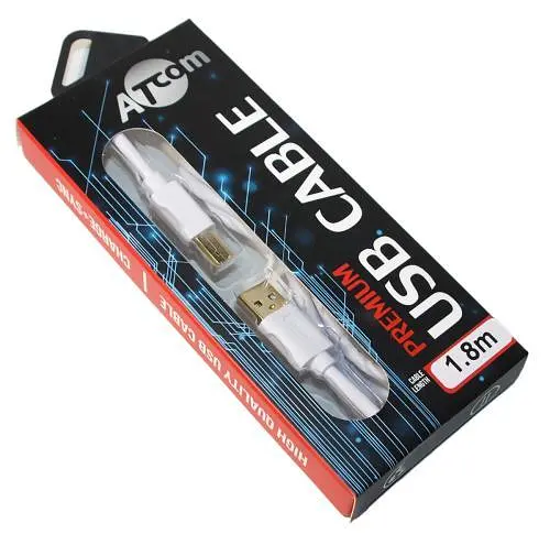 Кабель USB 2.0 AM - USB BM, 1.8 м, белый, Atcom "Premium" (13423) - фото 1