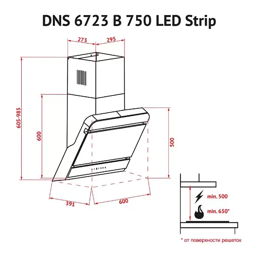 Вытяжка декоративная наклонная Perfelli DNS 6723 B 1100 BL LED Strip - фото 9