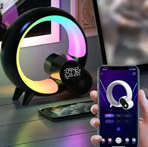 Настільна смарт лампа-нічник з бездротовою зарядкою та Bluetooth-колонкою G-Smart HM-2309 7в1 (Чорна) - фото 3