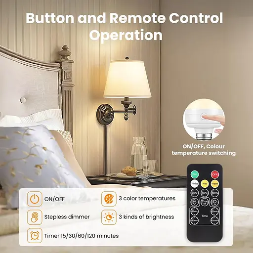 USB-бузаряжаемая лампа с таймером дистанционного управления и 3 цветовыми температурами, яркость 5 Вт с питанием от аккумулятора - фото 4