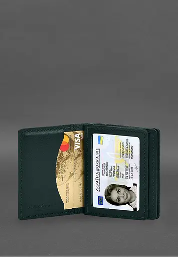 Кожаная обложка для водительского удостоверения, ID и пластиковых карт 2.1 зеленая - фото 7