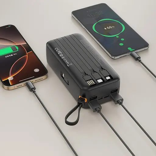 Зовнішній акумулятор XO PR280 з вбудованим кабелем 4-в-1 USB-C + iP 30000 mAh чорний - фото 6