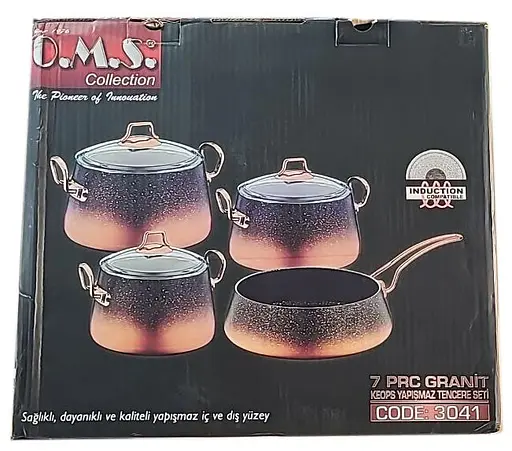 Набір каструль O.M.S. Collection 3041 з гранітно-мармуровим покриттям Бронзовий (Туреччина) - фото 9