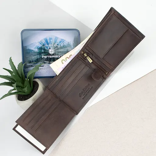 Портмоне мужское кожаное Peterson N992-BE-MOUN темно-коричневое Mountain Adventure - фото 5