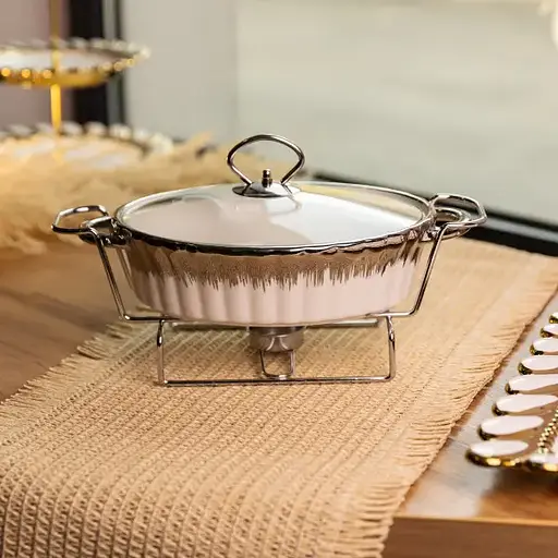 Мармитница фарфоровая Yiwu 1 л на подставке с подогревом 31х19х13 см мармит на подставке для первых блюд MH739-S - фото 2