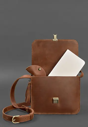 Шкіряна жіноча бохо-сумка Лілу світло-коричнева Crazy Horse - фото 3