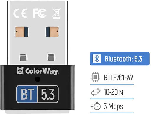Адаптер Bluetooth v5.3 USB, черный Colorway - фото 2
