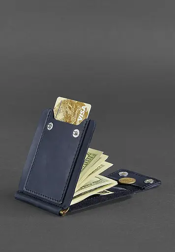 Мужской кожаный портмоне синий 10.0 зажим для денег Crazy Horse - фото 5