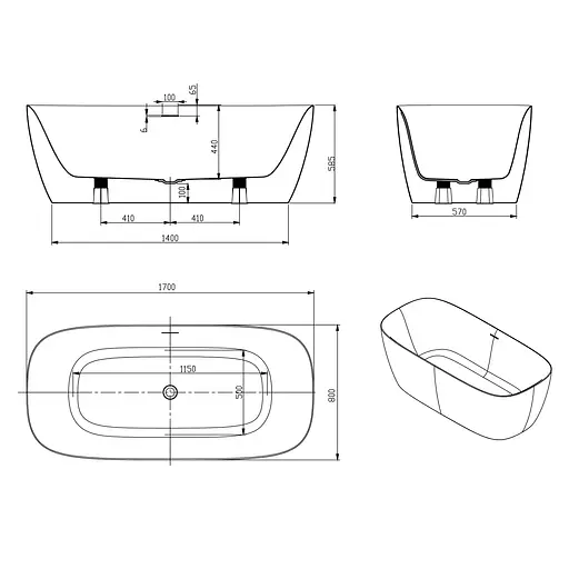 Ванна акриловая Volle 170x80 12-22-808M - фото 2