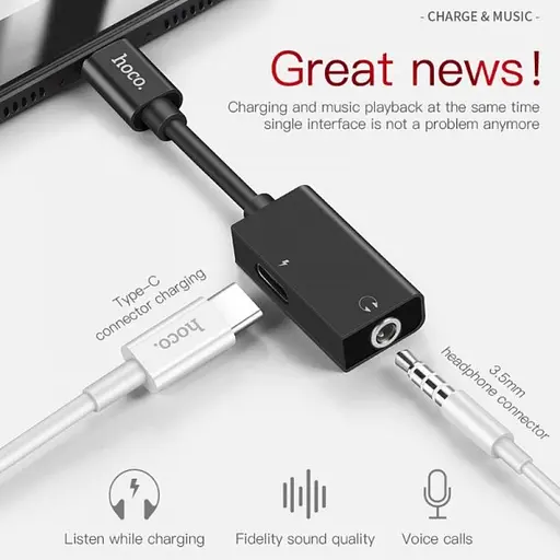 Перехідник 2 в 1 Type-C Audio 3.5 + Tpe-C живлення Hoco LS19 - фото 5