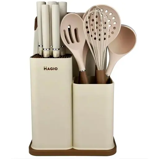 Набір кухонного приладдя Magio MG-1097 силіконовий 12 предметів Бежевий - фото 1