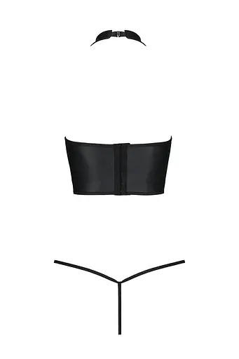 Комплект білизни з відкритими грудьми Passion GENEVIA Set WITH OPEN BRA XXL/XXXL black корсет стрінги - фото 4