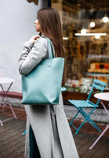 Шкіряна жіноча сумка шоппер D.D. бірюзова - фото 8