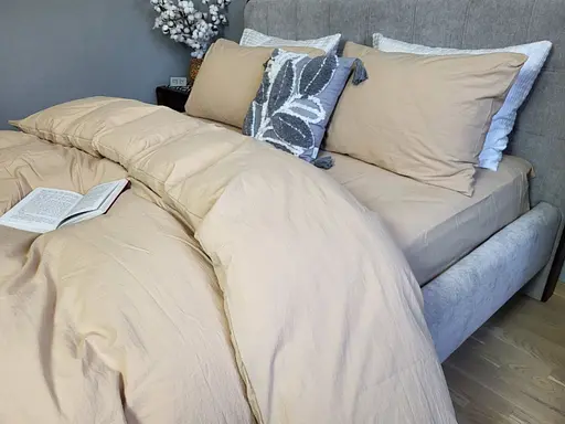 Комплект постельного белья LUXURY Washed из вареного хлопка бежевый Beige  - двуспальный - фото 3