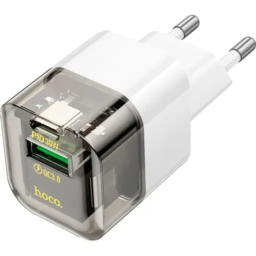 Сетевое зарядное устройство Hoco C131A Platinum dual-port PD30W+QC3.0 charger(EU) черный - фото 1