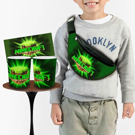 Набор: детская сумка-бананка+кружка Майнкрафт "Minecraft" 32х15см,бананка для мальчика через плечо (00918)