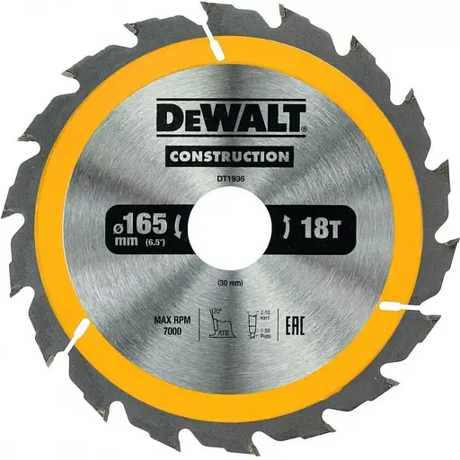 Диск пильный DeWalt Construction 165 х 30 мм 18 зубьев (DT1936)