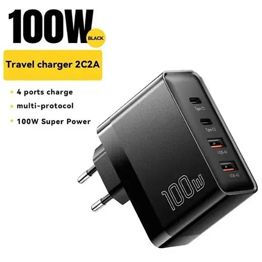 Зарядний адаптер Essager 100W GaN 2U+2C (ES-CD37 / P100AU01A3C0) мзп чорний - фото 2