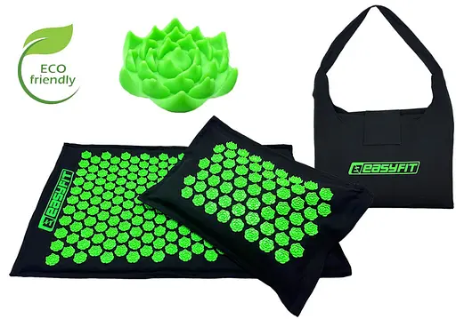 Массажный коврик EasyFit AcuRelax с иглами (аппликатор Кузнецова) черно-зеленый (EF-2710-BG) - фото 2