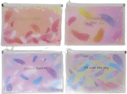 Папка для зошитів на змійці, А5+, Сипучі блискітки-Пір’я, 24x18.5 см