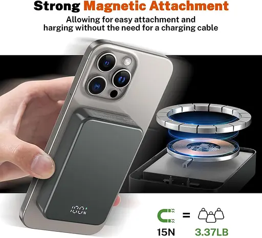 Магнитное беспроводное портативное зарядное устройство емкостью 26800 мАч, USB C для iPhone - фото 2