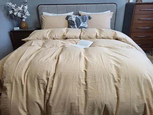 Комплект постельного белья LUXURY Washed из вареного хлопка бежевый Beige  - двуспальный - фото 5