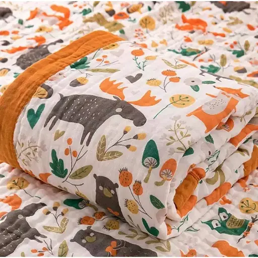 Плед дитячий мусліновий OldBro 100х110 см з красивим принтом лісові звірятка - фото 1