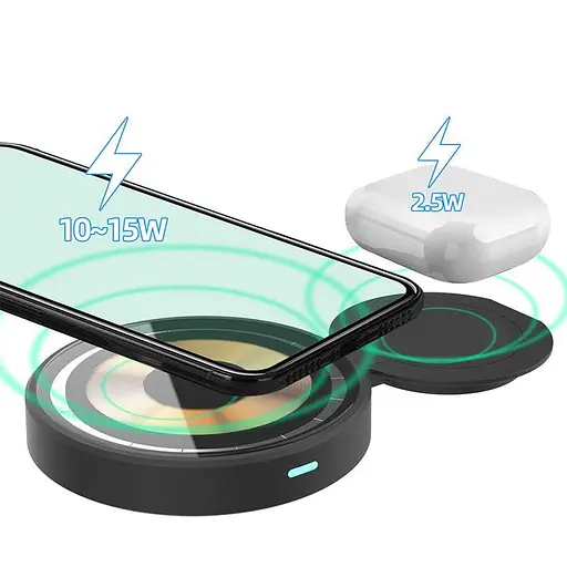 Зарядка Qi 2 in 1 Transparent Magnetic Wireless Charger Q4A |15W, Phone/AirPods| - фото 2
