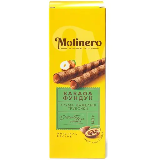 Вафельні трубочки Molinero з начинкою зі смаком какао фундук 140 г
