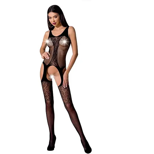 Бодістокінг Passion з імітацією панчіх і ажурною вставкою BS072 Black - фото 3