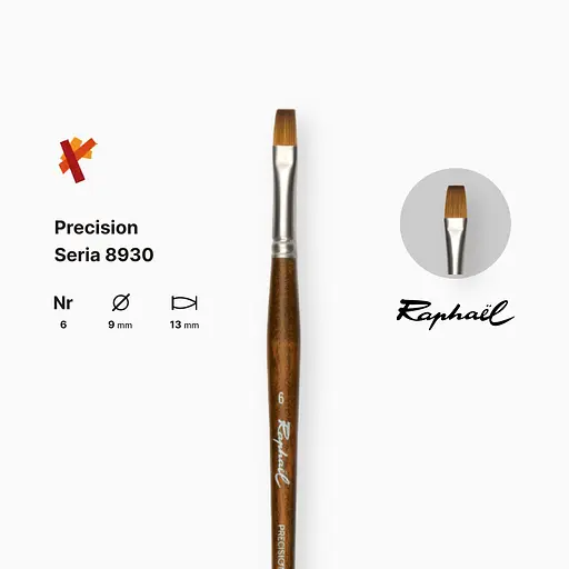 Кисть синтетика плоская Raphael Precision, №6, для акрила и масла, длинная ручка - фото 2