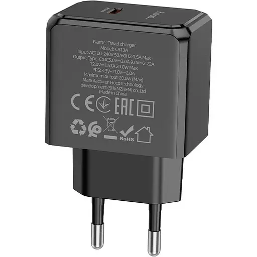 Сетевое зарядное устройство Hoco CS13A Ocean 20W Black (603805) [122578] - фото 4