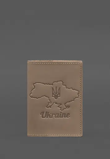 Кожаная обложка для паспорта с картой Украины светло-бежевый Crazy Horse - фото 2