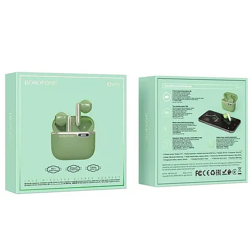 Навушники Bluetooth Borofone Leisure true бездротовий BT headset BW12 |BT5.1, 30/250mAh, 4h| green - фото 2