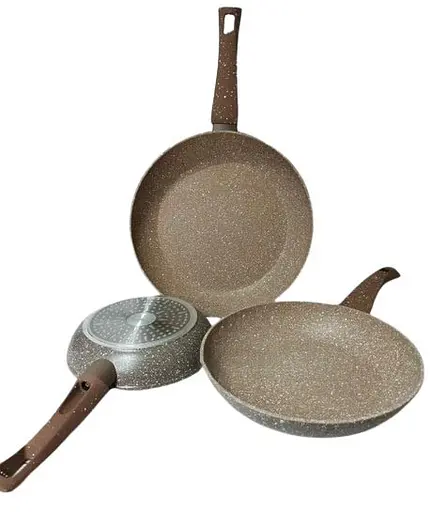 Набір сковорідок Rainberg RB-759 3 предмети 20/24/28 см алюміній мармурове покриття Бежевий - фото 1