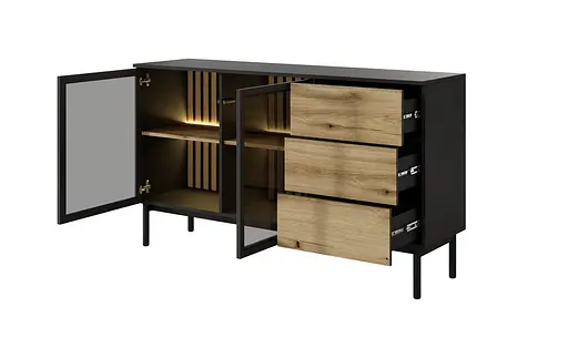 Комод з підсвіткою Perfect Home Ланг / Lang 2-дверний з 3 шухлядами 2D3S/150 Чорний/дуб евок (PFH-091143) - фото 2