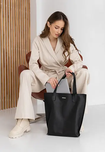 Шкіряна жіноча сумка шоппер D.D. чорна - фото 7